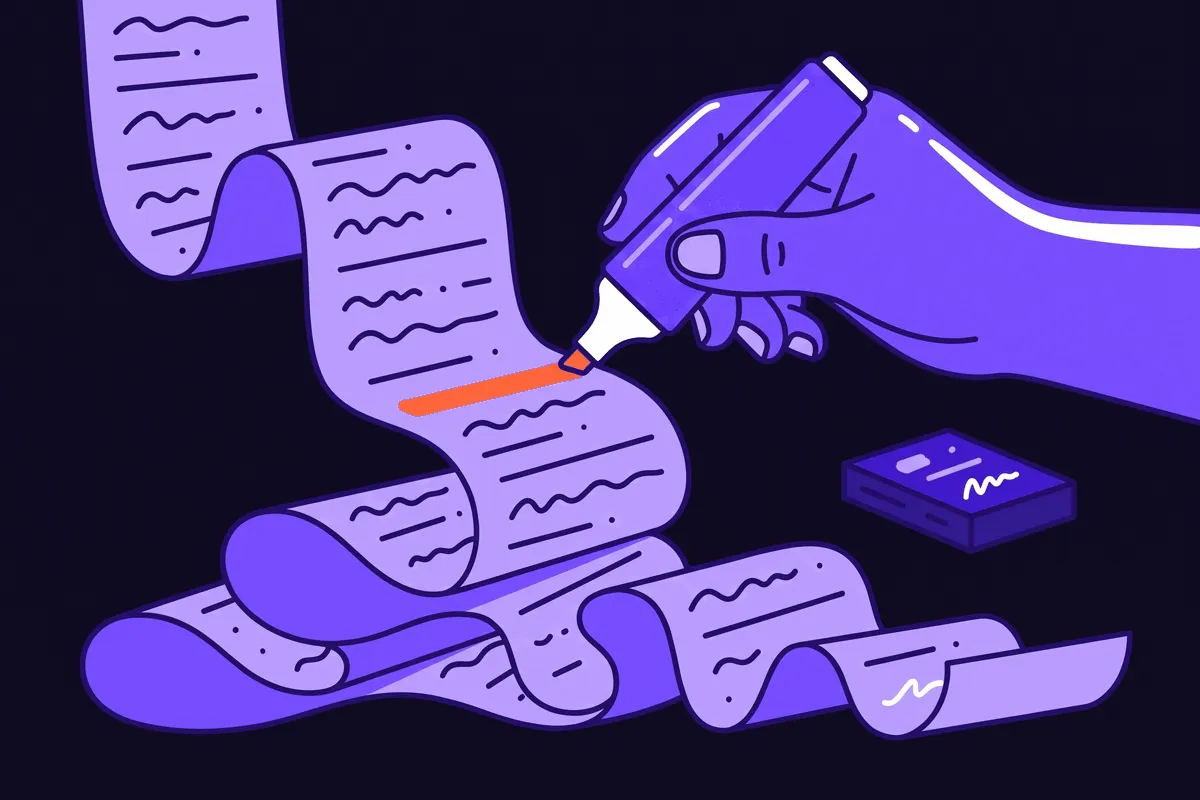 A researcher reading raw interview transcripts instead of trusting the AI summary