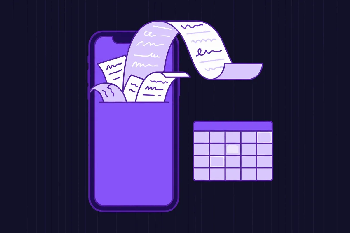 A phone notes app filling up with real customer questions beside a nearly empty content calendar, showing customer questions as the source of social media post ideas